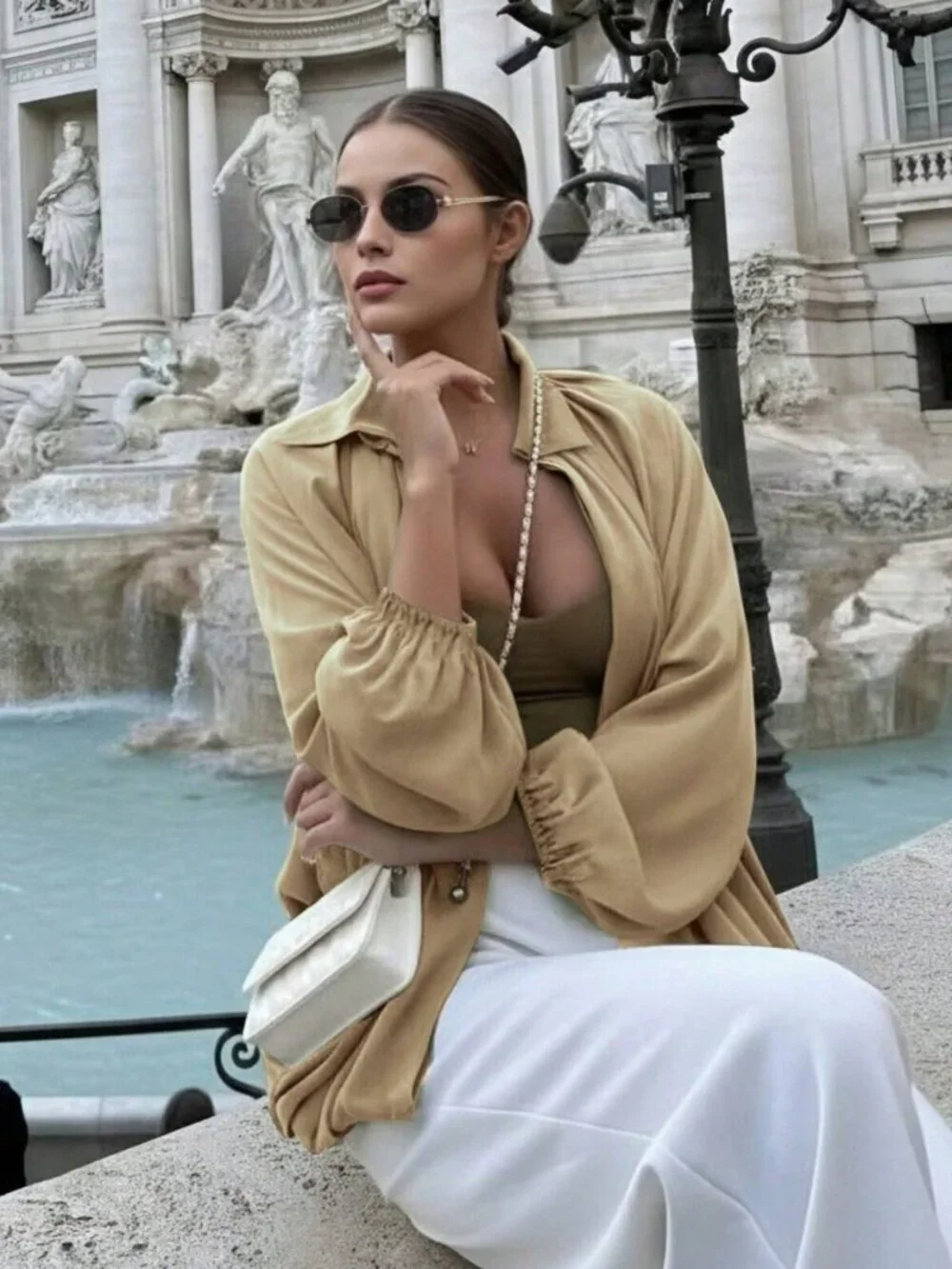 Khaki Casual Women's Puff Bomber Jacket